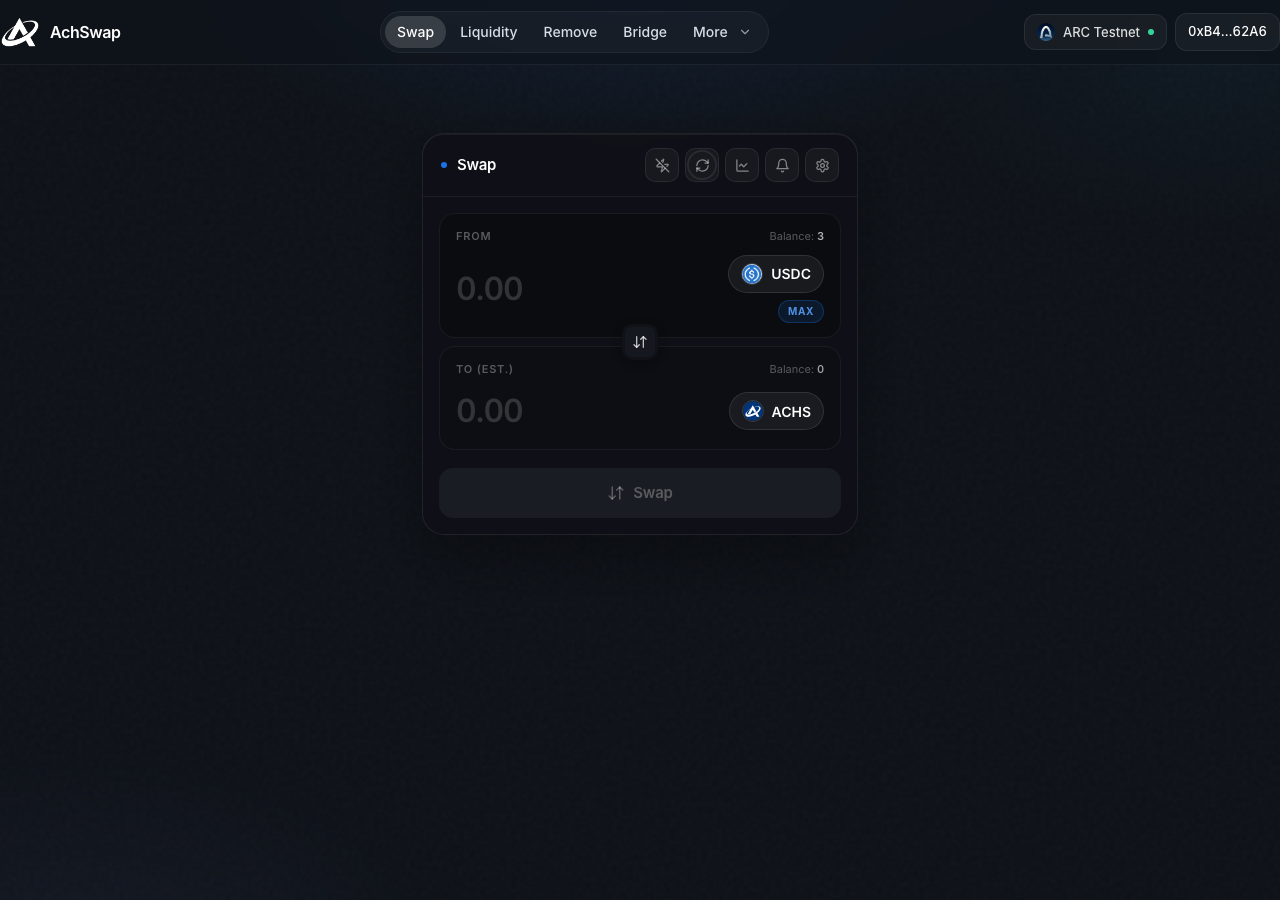 trade.achswap.app in the browser during the run