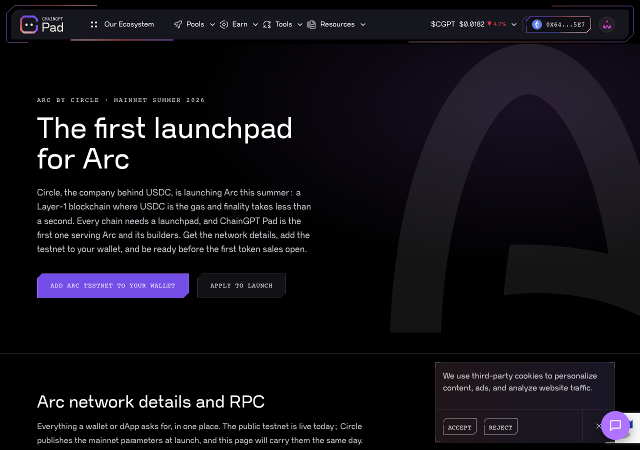 pad.chaingpt.org in the browser during the run