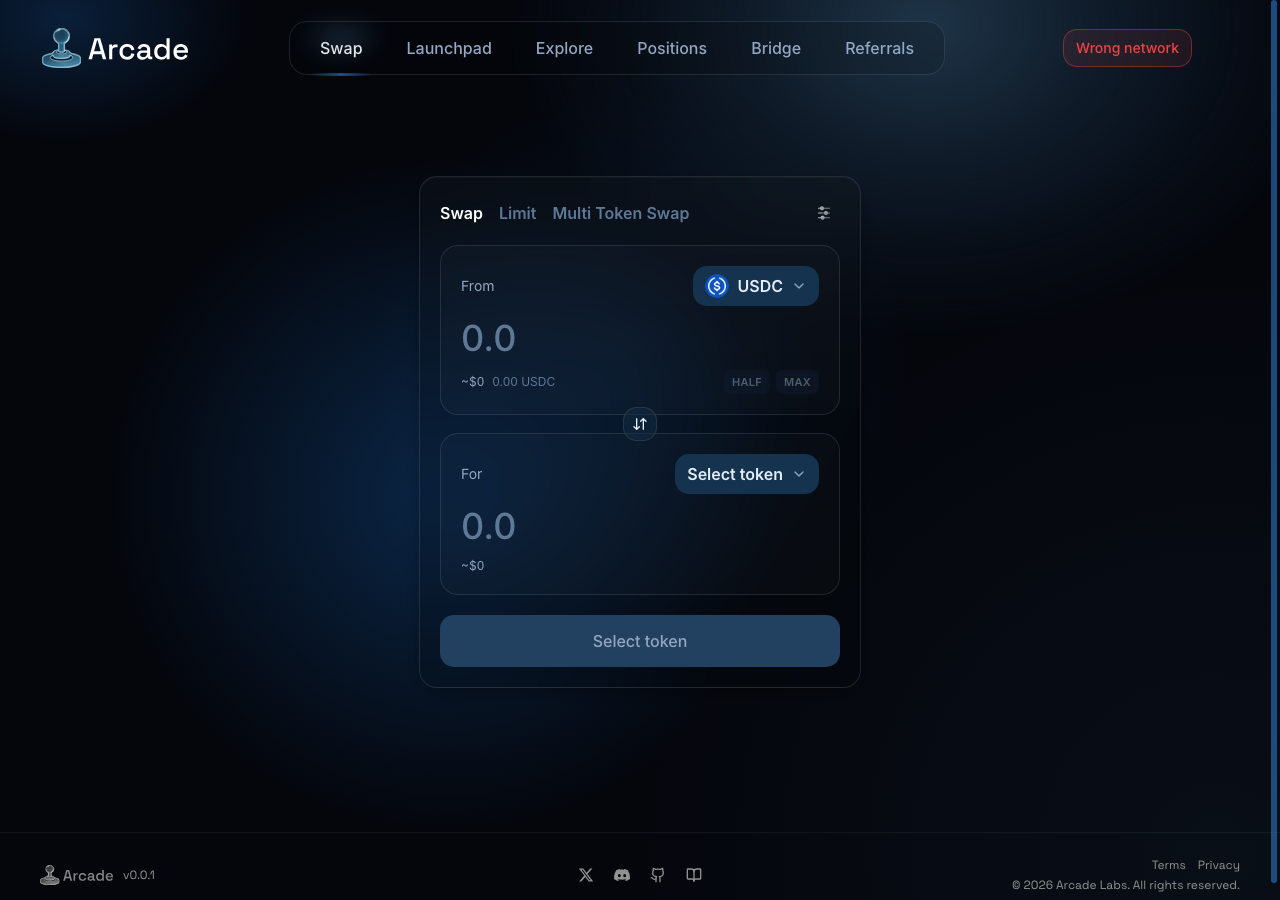 www.arcade.trading in the browser during the run