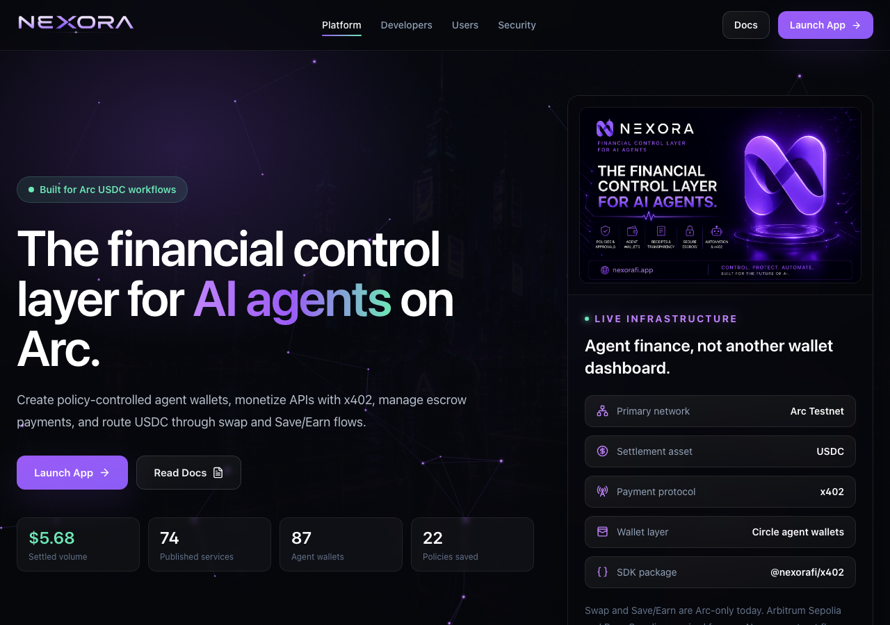 nexorafi.app in the browser during the run