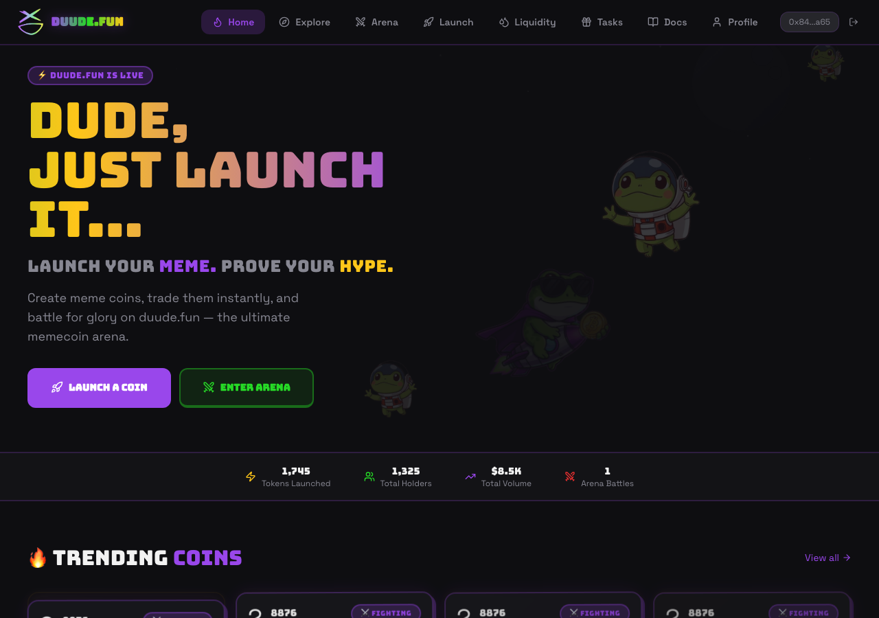 duude.fun in the browser during the run