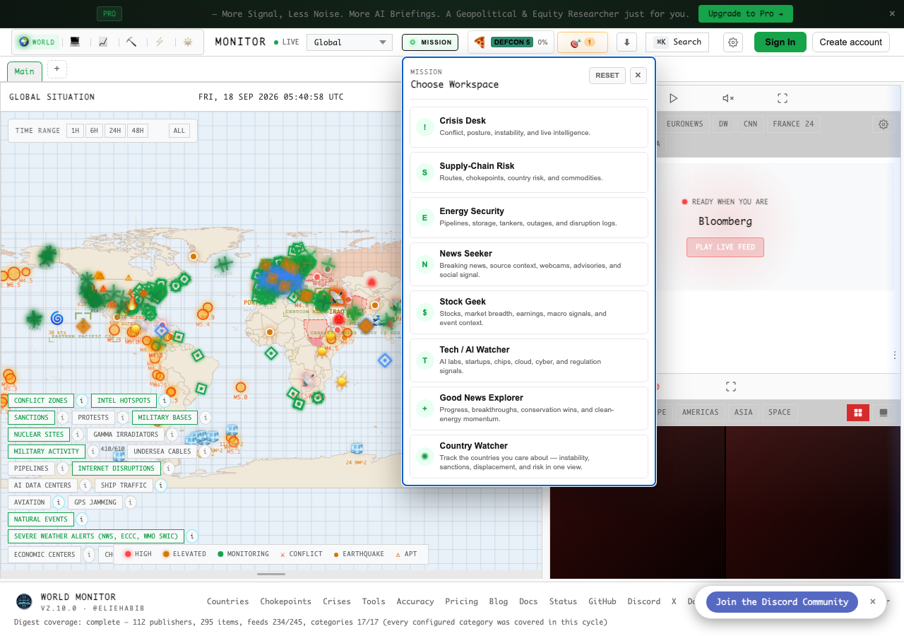 worldmonitor.app in the browser during the run