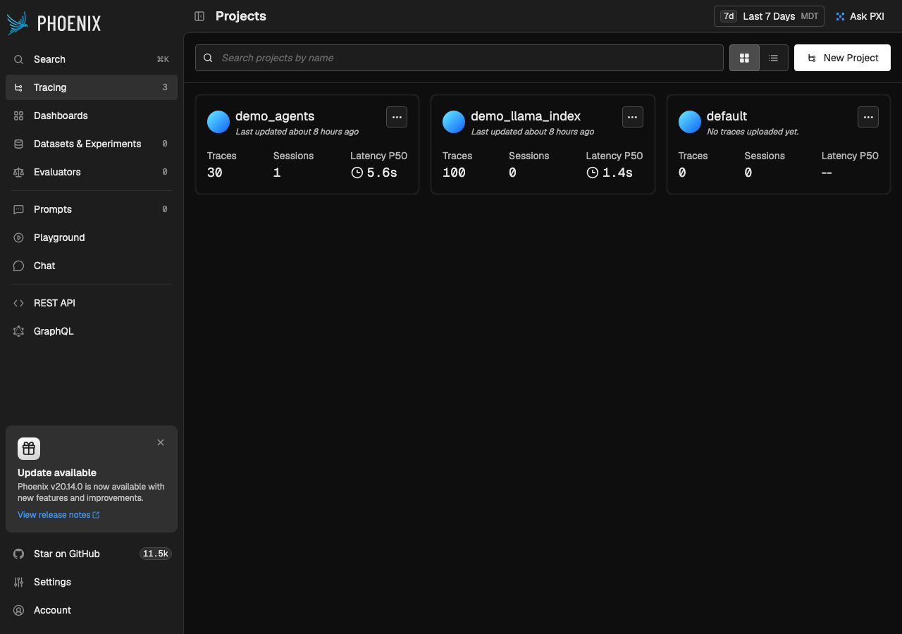 phoenix-demo.arize.com in the browser during the run