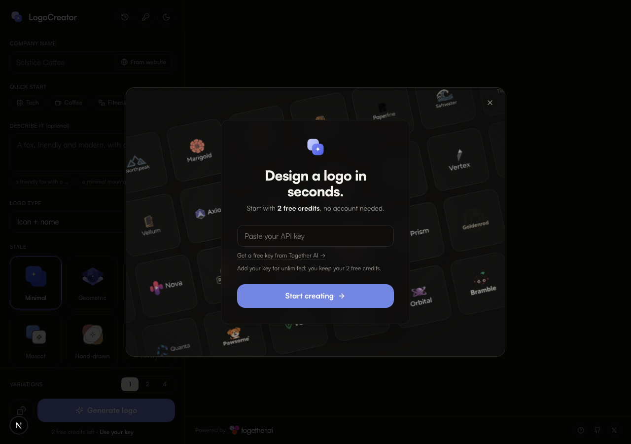 logocreator in the browser during the run