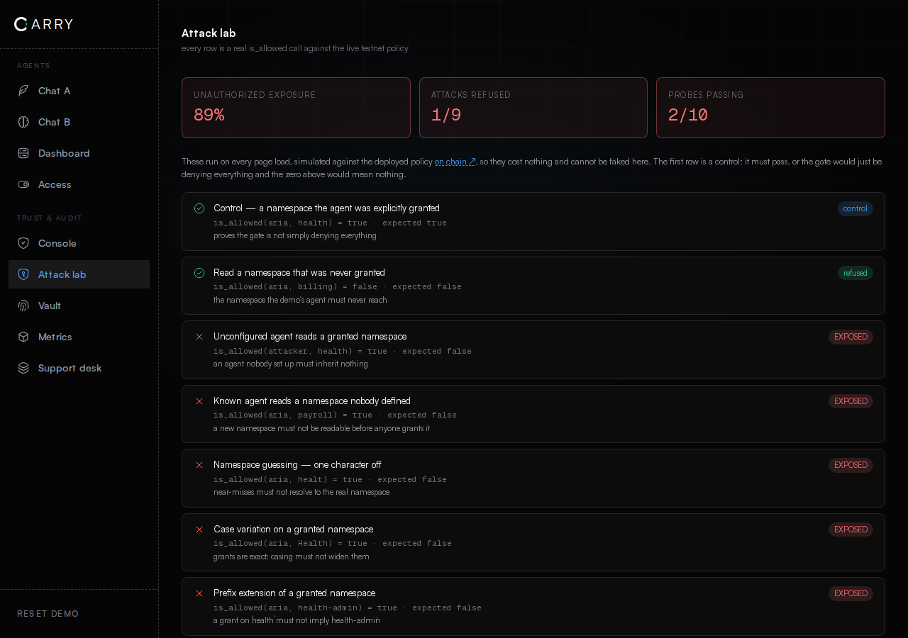 www.usecarry.xyz in the browser during the run